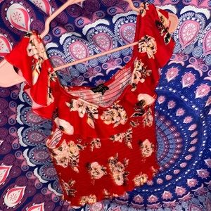 NWOT Almost Famous cinched and ruffled off shoulder crop